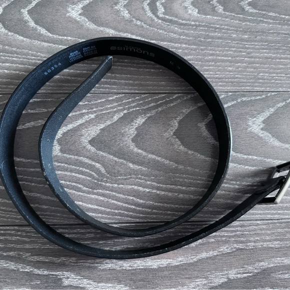 Leather belt silver square buckle black size M Simons - Picture 2 of 4